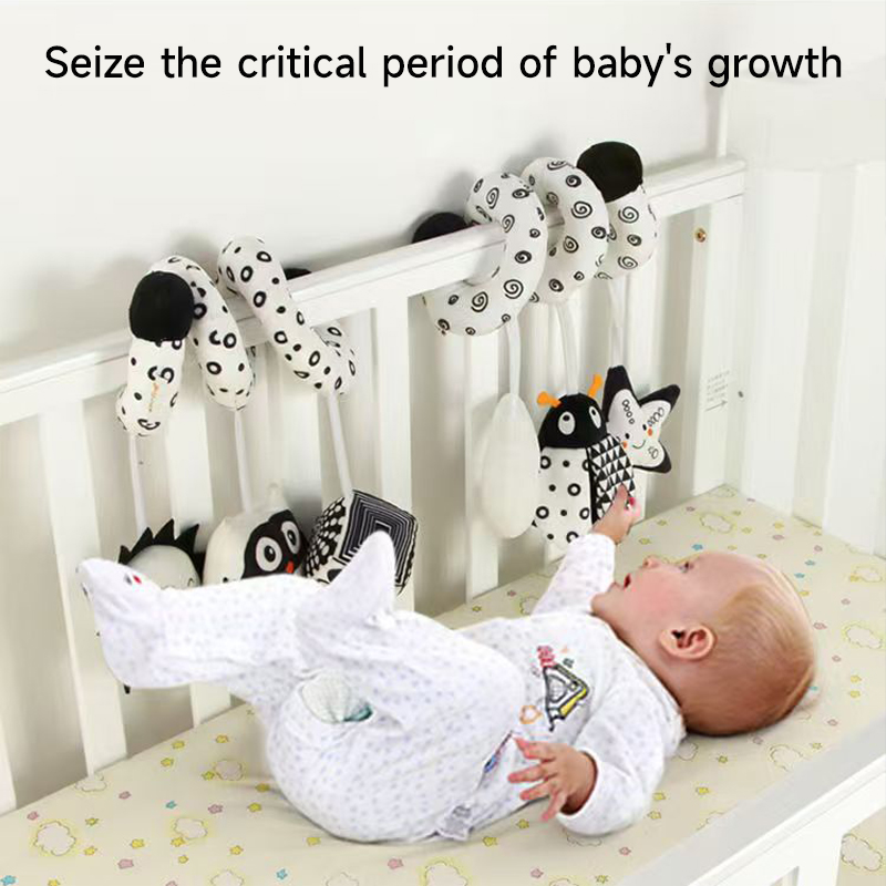 Crib Mobile Musical - Babyspiraal knuffels Zwart-wit rammelaars Speelgoed Hangende