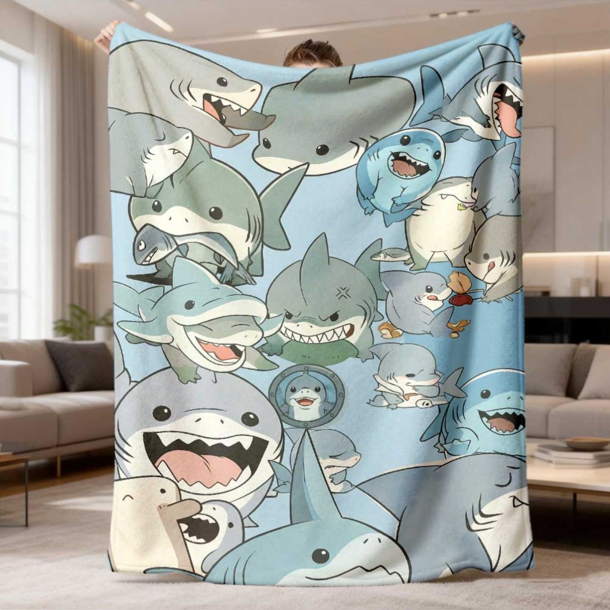 Baby Nursery Ocean - Grote cartoon babyhaaien fleece deken oceaan