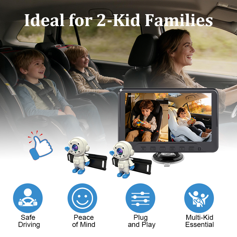 Baby Monitor Split Screen - Plug & Play Babyautocamera voor 2
