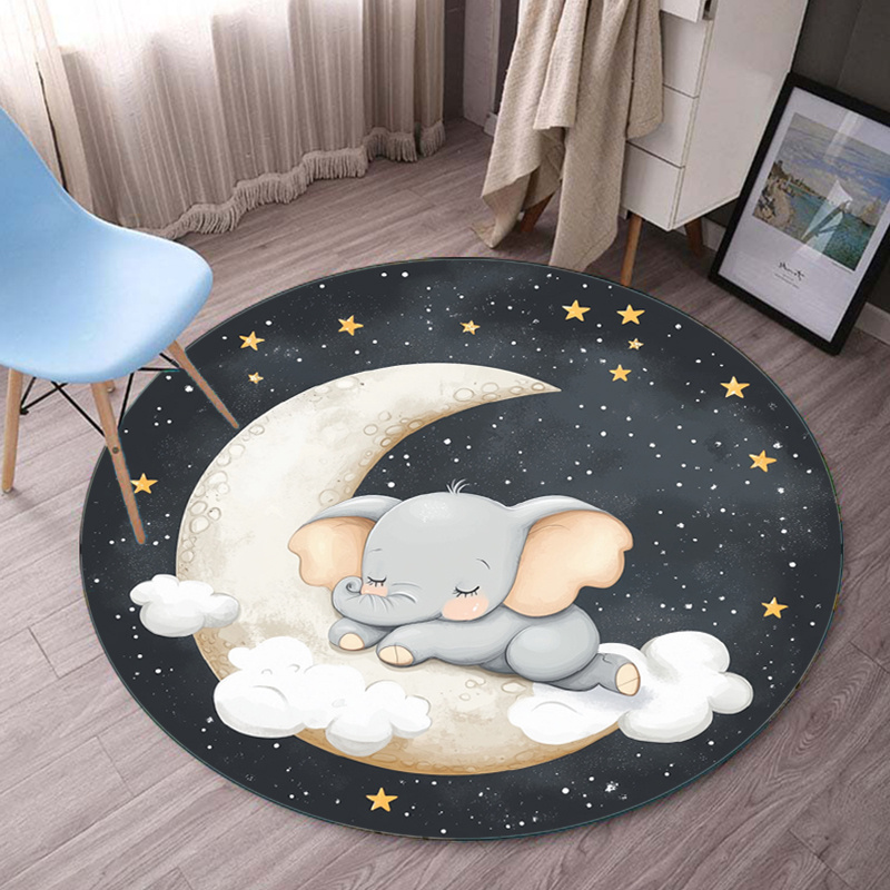 Baby Nursery Elephant Theme - Leuke Olifant Maan Sterren Rond Tapijt