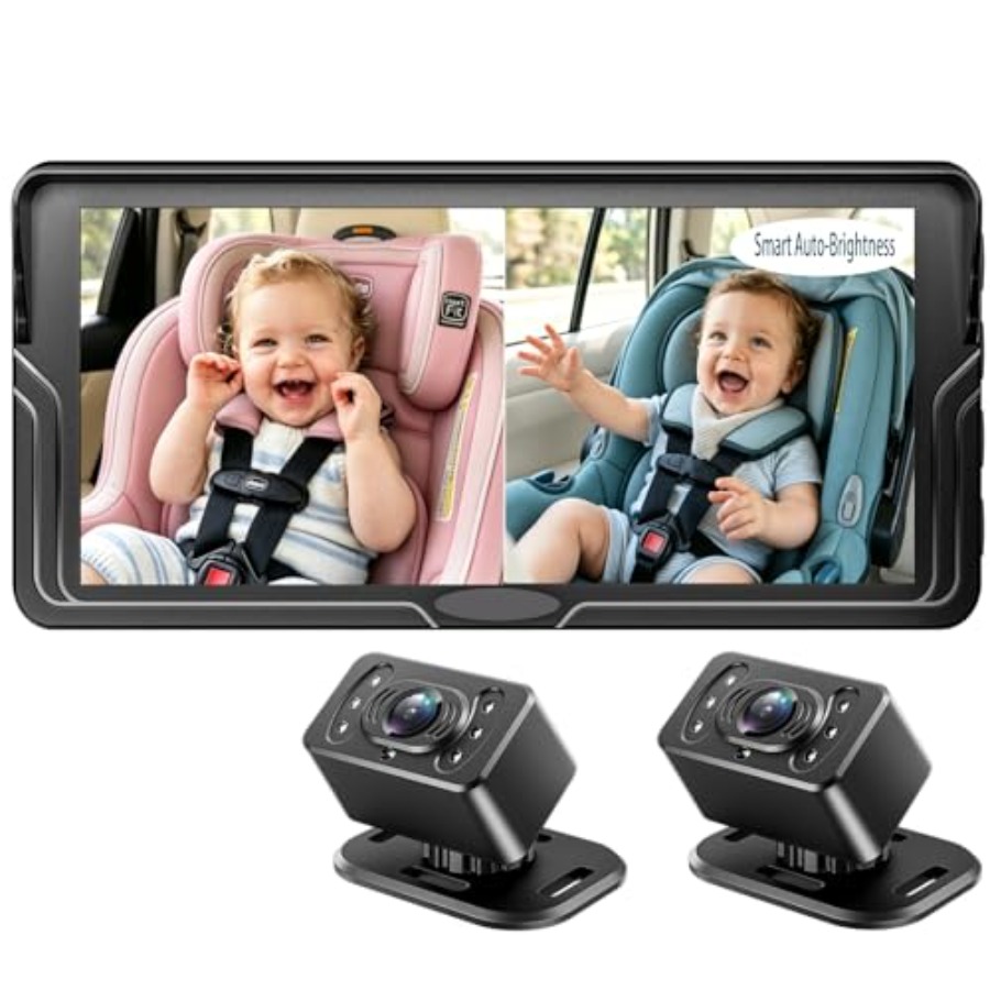 Baby Monitor Split Screen - Dubbele babyautocamera voor 2 kinderen: 6,86-inch