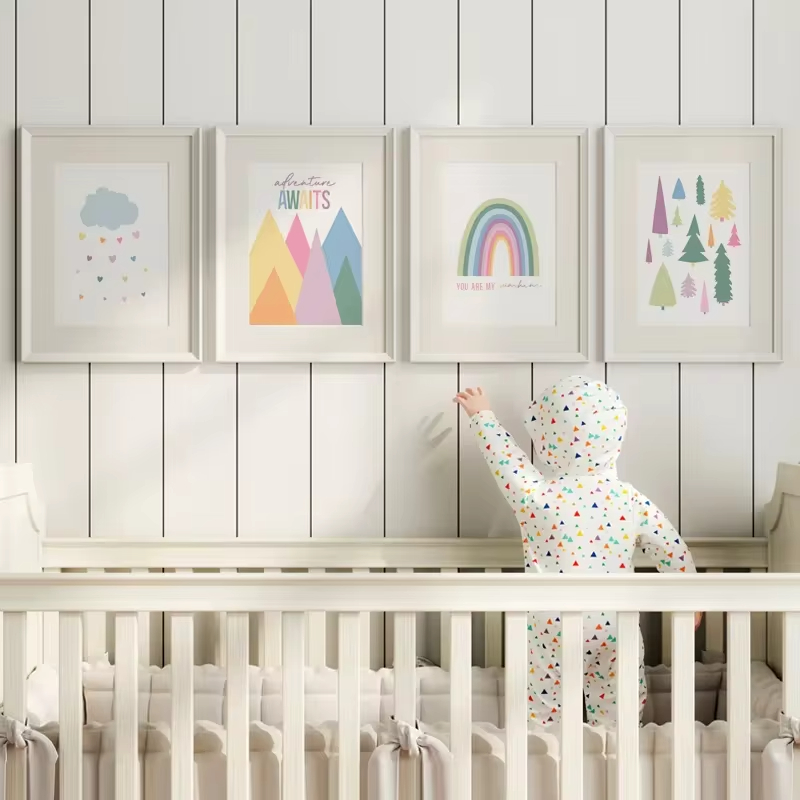 Baby Nursery Mirror - Boho Abc Regenboog Zonnewolken Avontuur Kinderkamer