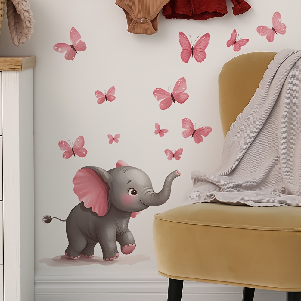 Baby Nursery Elephant Theme - 1pc Baby Olifant Vlinder Thema Muursticker,