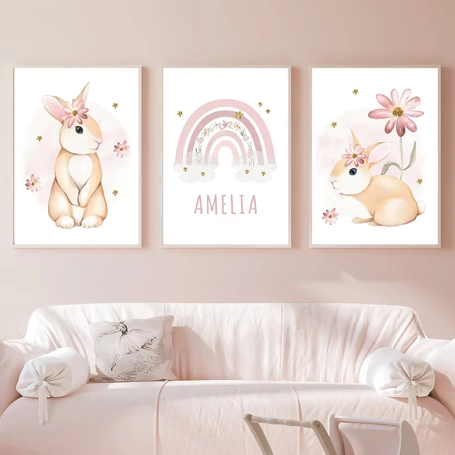 Baby Nursery Mirror - Leuke aquarel konijn regenboog bloemen kinderkamer