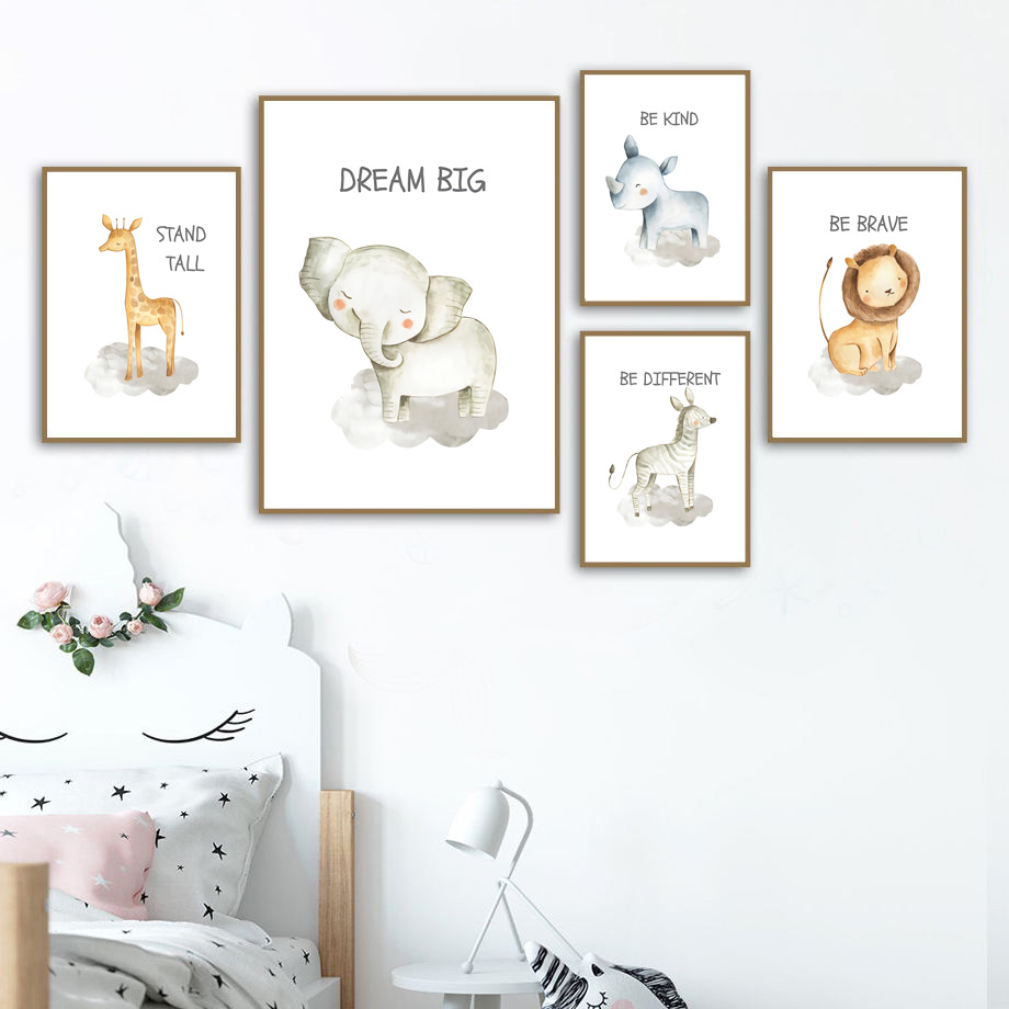 Baby Nursery Mirror - Kinderkamer Muur Canvas Schilderij Leeuw Olifant