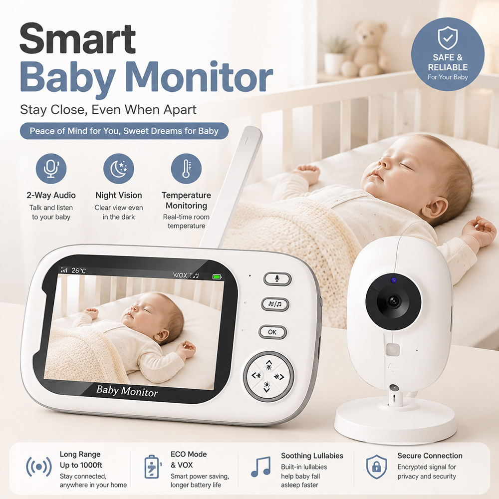 Wearable Baby Monitor - 3,5 inch babyfoon met camera en
