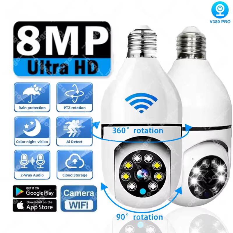 Baby Monitor Split Screen - 8MP E27 Lamp Bewakingscamera Wifi IP