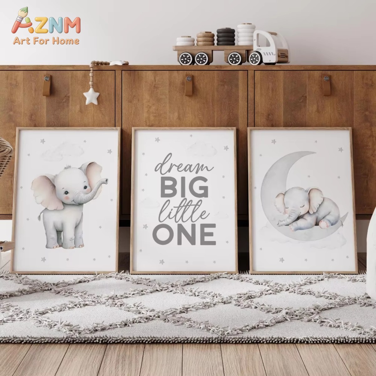 Baby Nursery Elephant Theme - AZNM Olifant Kinderkamer Print Set Neutrale