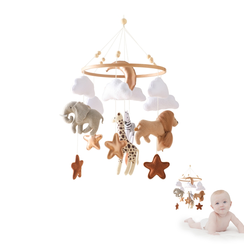 Crib Mobile Musical - Wiegmobiel bedbel houten babyrammelaars zacht vilt