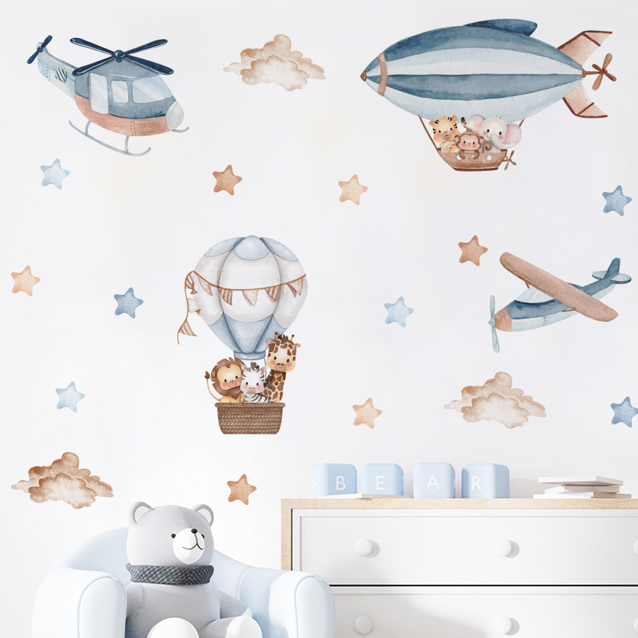 Baby Nursery Package - Aquarel Dieren Luchtballon Wolken Muurstickers voor