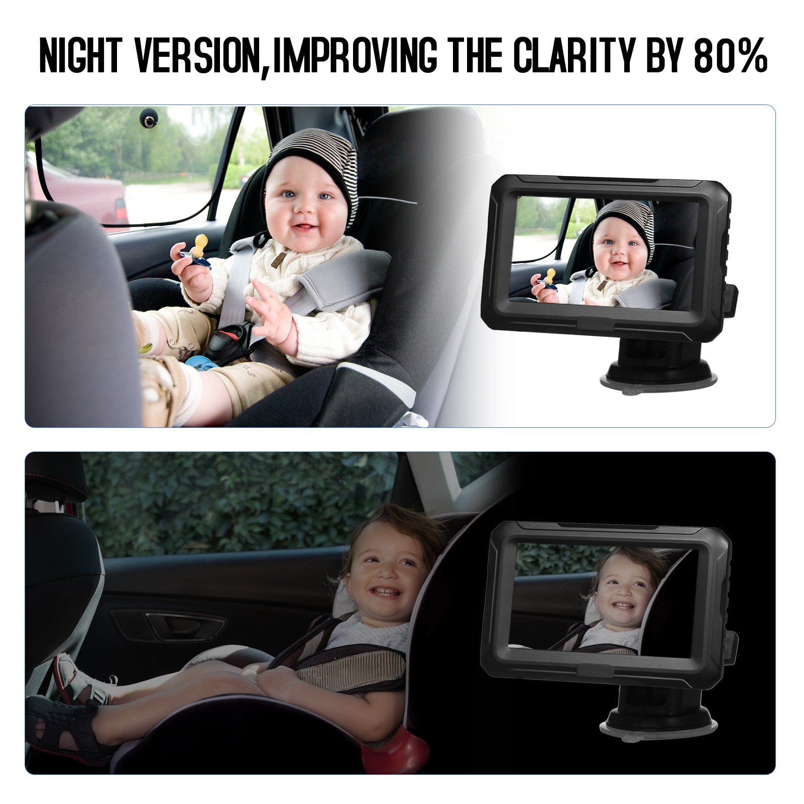 Baby Nursery Camera - 1080P Babyautospiegelmonitor met camera, babyautospiegel met