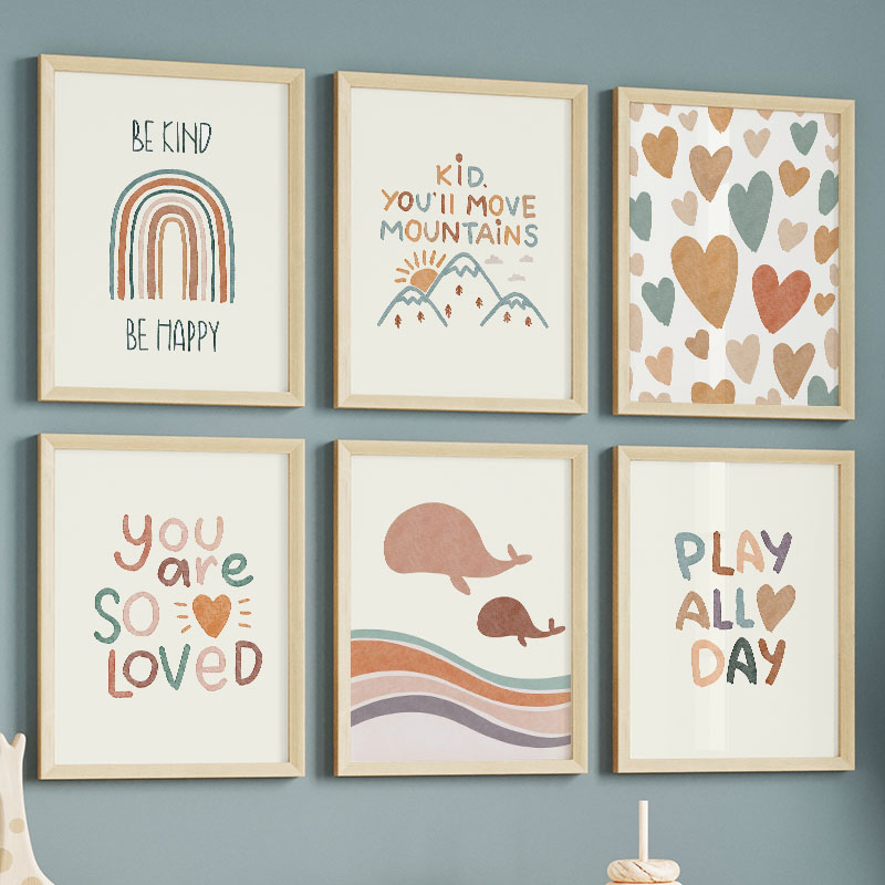 Baby Nursery Ocean - Cartoon Oceaan Walvis Regenboog Hart Poster