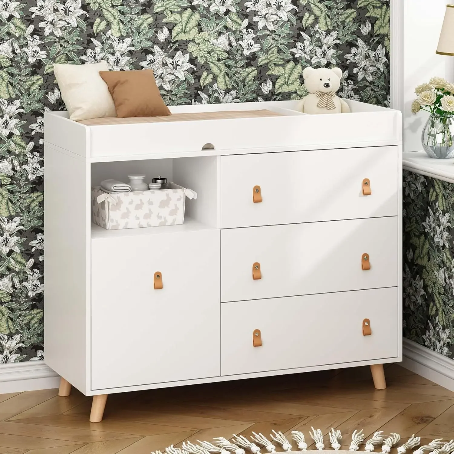 Baby Nursery Dresser - Baby commode met verschoningsblad, laden, plank,