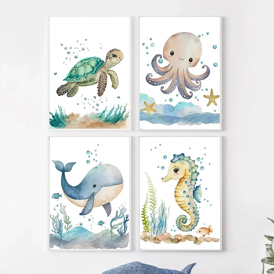 Baby Nursery Ocean - Schattige Walvis Zeepaardje Octopus Krab Schildpad
