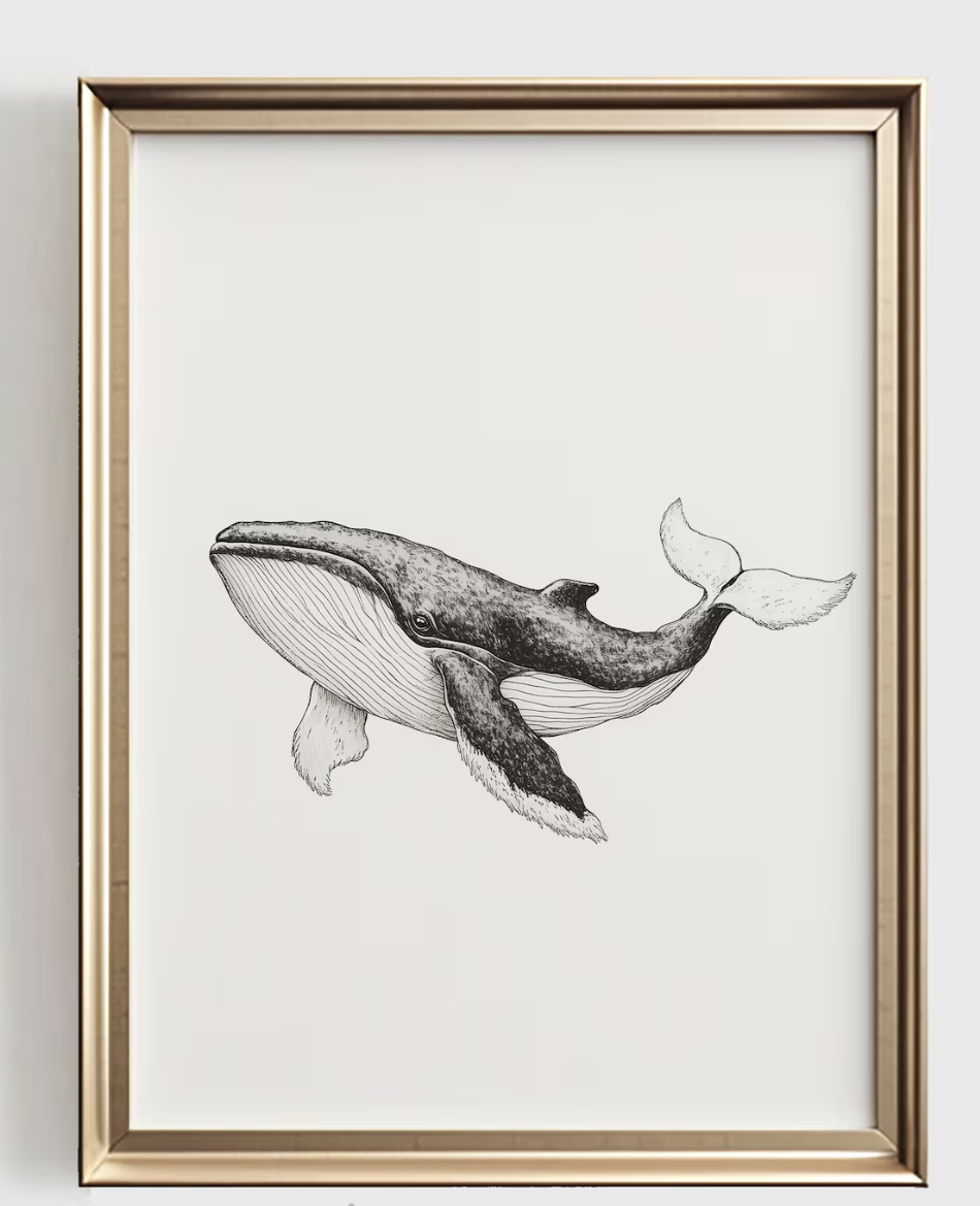 Baby Nursery Ocean - Whale Line Art Print, minimalistische oceaankamerdecoratie,