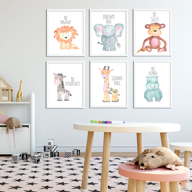 Baby Nursery Mirror - Baby Dier Leeuw Olifant Giraffe Canvas