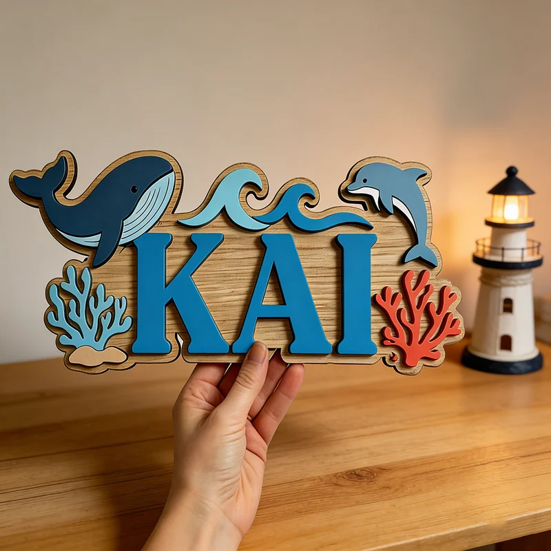 Houten bord met aangepaste naa - Baby Nursery Ocean recensie en prijs