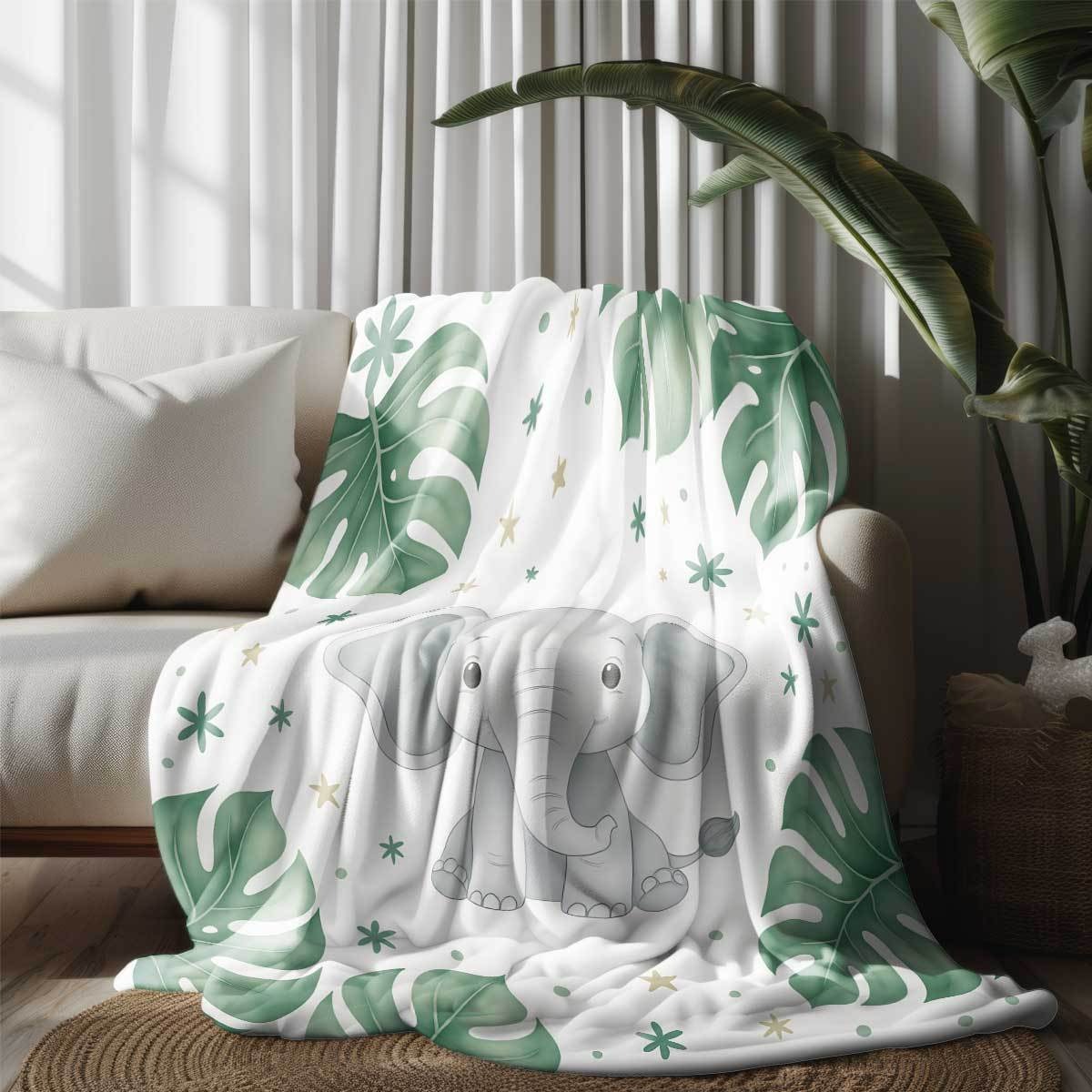 Schattige olifant en Monstera  - Baby Nursery Elephant Theme recensie en prijs