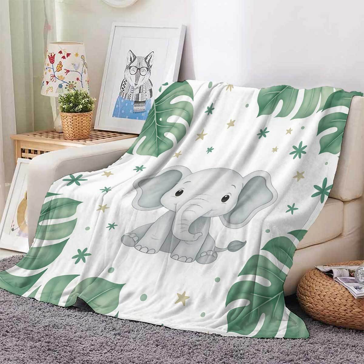 Schattige olifant en Monstera  - Baby Nursery Elephant Theme recensie en prijs