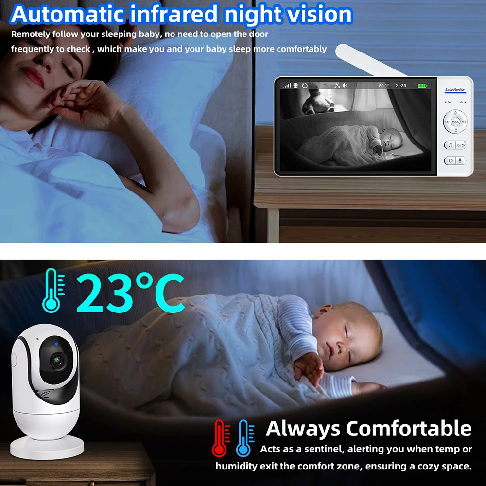 Geen WiFi 7 inch babyfoon 2-we - Wearable Baby Monitor recensie en prijs