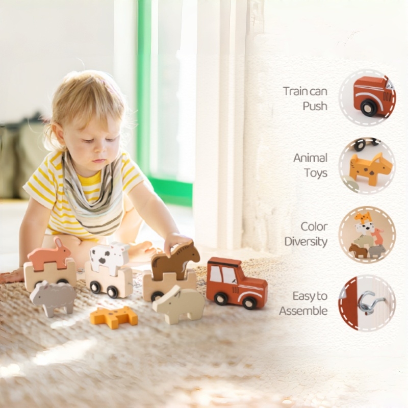 Kleurrijk houten duwtreintje m - Baby Nursery Music recensie en prijs