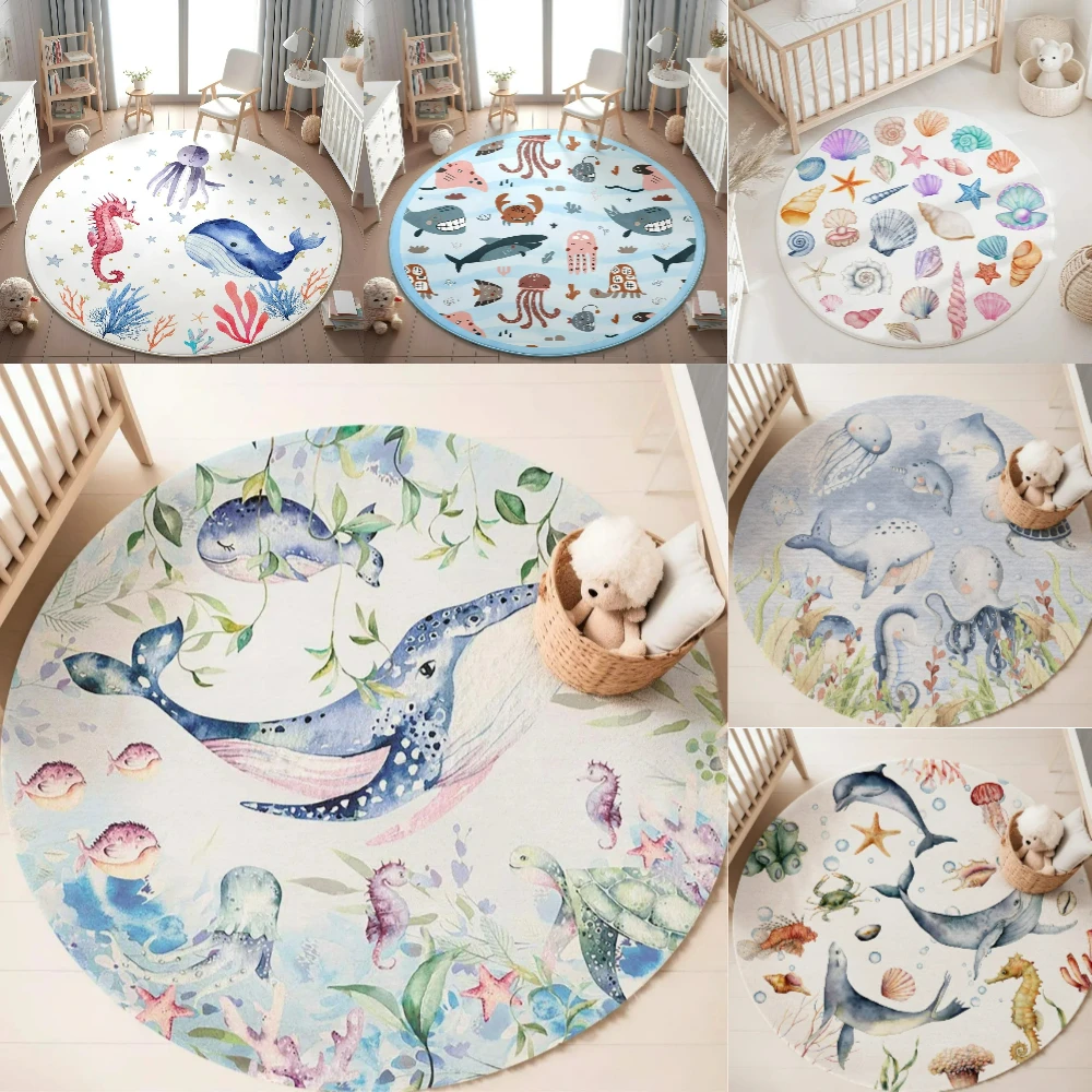 Blauw mariene dieren rond tapi - Baby Nursery Accessories recensie en prijs
