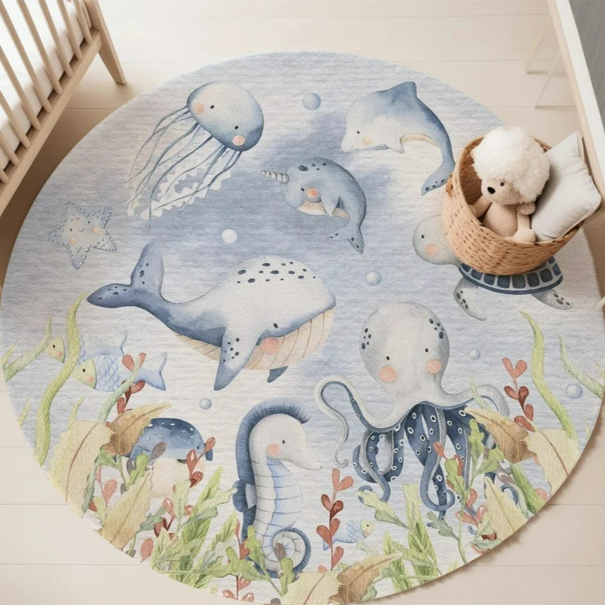 Blauw mariene dieren rond tapi - Baby Nursery Accessories recensie en prijs